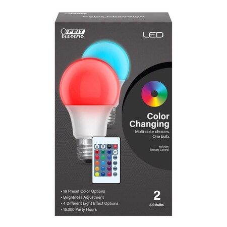 Feit Electric Feit A19 E26 (Medium) Party Bulb Color Changing 5 Watt Equivalence 2 pk A19RFPARTYLED2